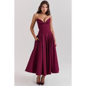 House of CB Lady Wine Strapless Midi Dress